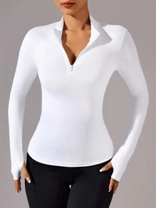 SHEIN Sport Studio Letter Print Stand Collar Slim Fit Soft Breathable Sports Long Sleeve Sweatshirt
