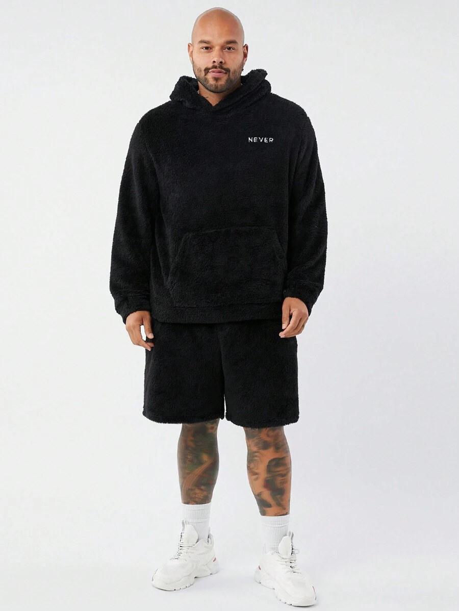 Manfinity VCAY Bộ quần short và áo hoodie thêu hình gấu Teddy rộng rãi cho nam cỡ lớn - màu đen - Xem 1