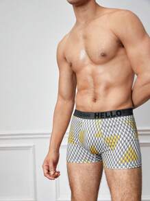 Men's Simple Printed Letter Elastic Waistband Boxer Shorts , 4 Pcs - Multicolor - View 5