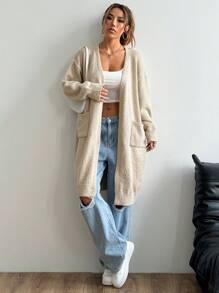 Flirla Women's Casual Button-Front Cardigan With Pockets, Long Style For Winter, Fall Clothes - Khaki - View 4