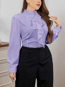 Firerie Camisa elegante para oficina con dobladillo asimétrico con volantes para tallas grandes