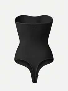 SHEIN 女士無縫連體衣，無肩帶防滑修身塑形衣，腰部和腹部塑形，1件裝 - 黑色 - 查看 2