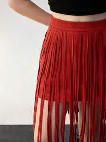 Maija Women's Western-Style Solid Color Casual Suede Skirt - Red - View 3