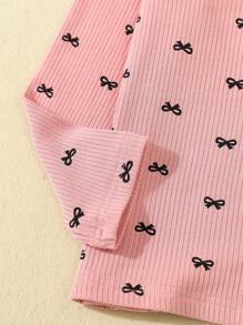 2pcs Girls Casual Pink & Gray Butterfly Print Long Sleeve Underwear Set