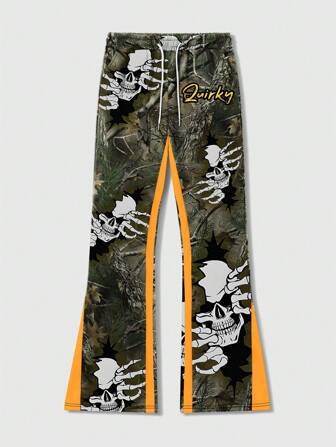 Street Life Pantaloni della tuta con elementi a contrasto a ramo di albero e mimetici, stile di strada retrò per uomo