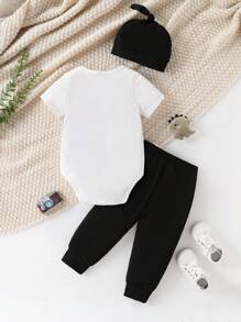 Conjunto de 3 piezas para bebé recién nacido niño: mono con capucha con estampado de letras lindas talla grande pantalones, para primavera y verano