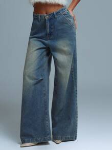 MUSERA Wide Leg Washed Denim Jeans, Spring 90's Cute Summer - Multicolor - View 3