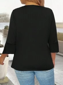 Áo thun kẻ caro thường ngày 2 trong 1 cỡ lớn, mùa thu - màu đen - Xem 2