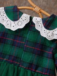 SHEIN Vestido de princesa elegante para bebés niñas con diseño de cuadros y tul abombado para Navidad y Año Nuevo - Verde - Ver 5