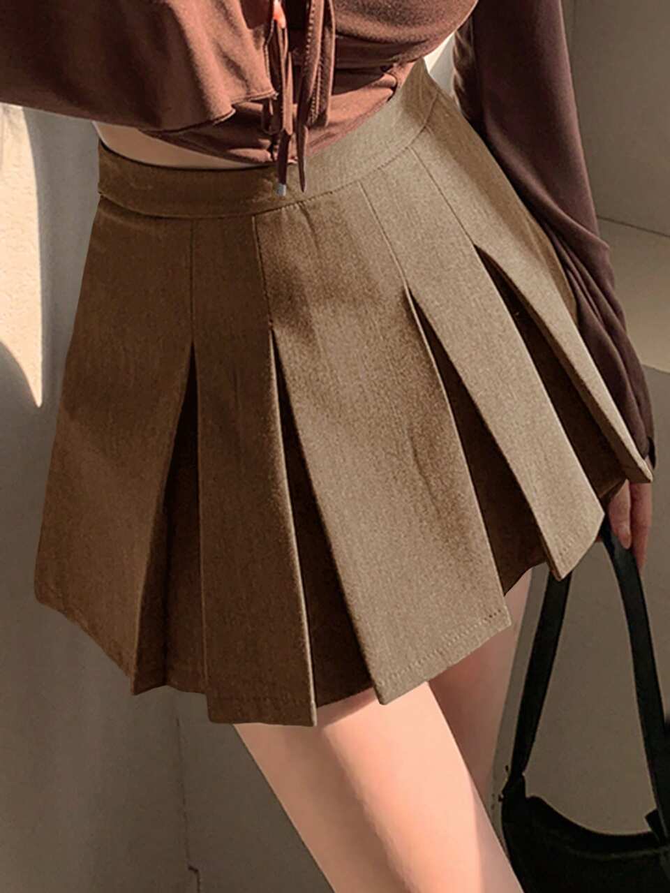 Women's Solid Color Pleated A-Line Skirt, Casual Daily Wear,Back To School Clothes