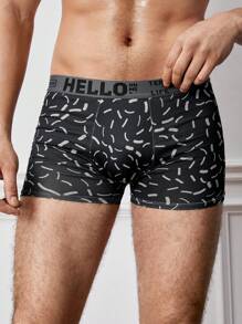 Men's Simple Printed Letter Elastic Waistband Boxer Shorts , 4 Pcs - Multicolor - View 10