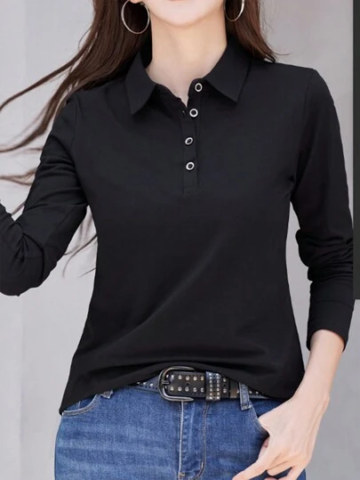 INAWLY 大码休闲纯色长袖 T 恤，春秋季