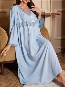 Moonlight&Mama 彩色花卉刺绣复古拼布孕妇睡衣