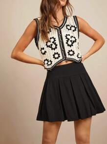 WESTFADE Coquette Stretch Cute Mini Tennis Pleated Skirt - Black - View 1