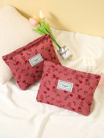 1pc Cosmetic Bags For Women Makeup Bag,Fashion Matching Portable Floral Patterned Cosmetics Bag,Portable Sanitary Napkin Storage Bag, Zipper Oxford Cloth Menstrual Pad Bag For Halloween And Christmas Festival Christmas For Holiday Gift Giving,Boho Vibes