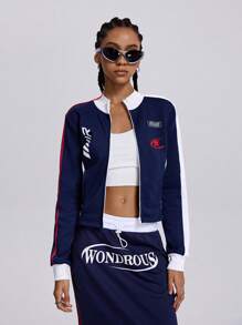 SHEIN EZwear 秋冬休闲撞色夹克 - 藏蓝色 - 查看 8