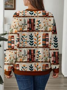 SHEIN LUNE Sudadera holgada con estampado completo sencillo y casual para mujer de talla grande, otoño e invierno