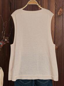 大码女式休闲纯色拼布口袋单排扣针织背心，适合冬季