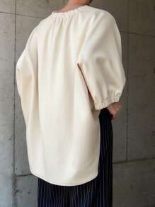 FRIFUL Women Casual Loose Solid Color T-Shirt, Autumn,Ruffle - Beige - View 5