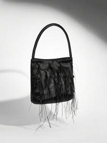 SHEIN BAE Women Feather Patchwork Elegant Evening Clutch Bag - Black - View 2
