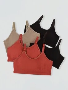 5pcs Solid Color Casual Sports Camisoles Set For Teenage Girls - Rust Red, Coffee, Black - Multicolor - View 3