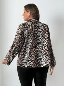 Franclia Chaqueta casual de manga larga con un solo pecho y estampado de leopardo para mujeres de talla grande, primavera y otoño