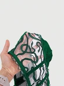 ROMWE Goth 女士蛇紋金屬裝飾無肩帶上衣 - 墨綠色 - 查看 6
