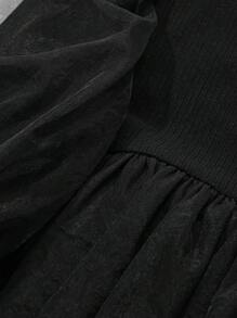 DAZY Đầm thường ngày cổ tròn cho bé gái, mùa thu - màu đen - Xem 7