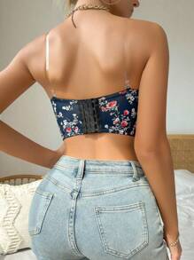 Wedaily 2pcs/Set Bra Tanpa Kawat Wanita Motif Bunga dengan Renda Kontras - MultiWarna - View 2