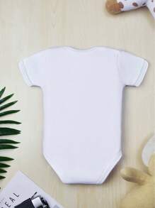 SHEIN Playful Pals Bộ đồ liền thân in chữ Slogan đơn giản, sáng tạo, thời trang cho bé trai, phong cách thường ngày, tay ngắn - trắng - Xem 2