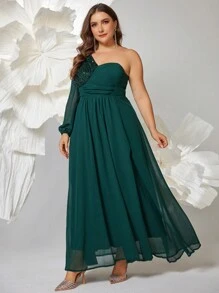 SHEIN Belle Plus Size Christmas Ball Gown (Heavy-Duty), Elegant Long Sleeve Semi Formal Prom Dress, For Birthday, Wedding Guest, Graduation Homecoming - Dark Green - View 6