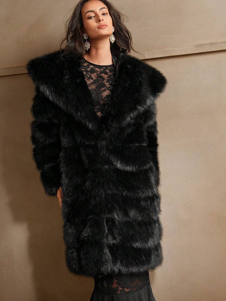Women's Elegant Fluffy Thickened Knee-Length Coat