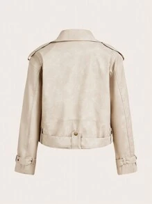 SHEIN X Belinda SHEIN Essnce Vrouwen abrikoos vintage leren casual PU leren jas, winterkleding voor vrouwen, vrouwen bikerjack raceautocoureur, winterjas