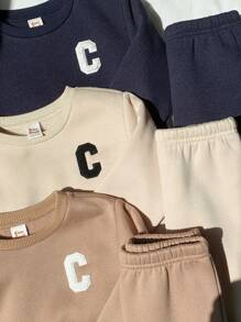 Cozy Pixies Set da 6 pezzi Body e pantaloni con stampa a lettere in maglia morbida per bambini maschi, completo invernale