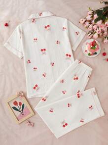 Bộ đồ ngủ tay ngắn in họa tiết quả anh đào Bubble Wrinkle - Nhiều màu - Xem 2