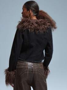 MUSERA Fluffy Denim Jacket Spring 90's Cute Summer Evening Party Elegant - Black - View 3