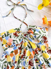 Soleia 女士油画印花露背系带背心，秋冬季打底衫 - 彩色 - 查看 6