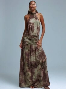 MUSERA 吊带长款连衣裙，印花垂褶设计，婚礼宾客长裙 - 彩色 - 查看 4