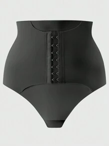 SHEIN 1pc Women High Waisted Control Tummy Thong Panty - Black - View 2