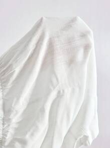 Ocili 女士纯色抽绳长袖休闲衬衫和短裤家居服套装 - 白色 - 查看 7