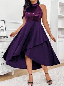 Celure Robe maxi d'été pour femmes grande taille élégante avec paillettes, patchwork et ourlet enveloppant