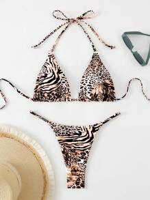 SHEIN Swim 1pc Women Animal Pattern Print Bikini Set, Random Print Summer - Multicolor - View 1