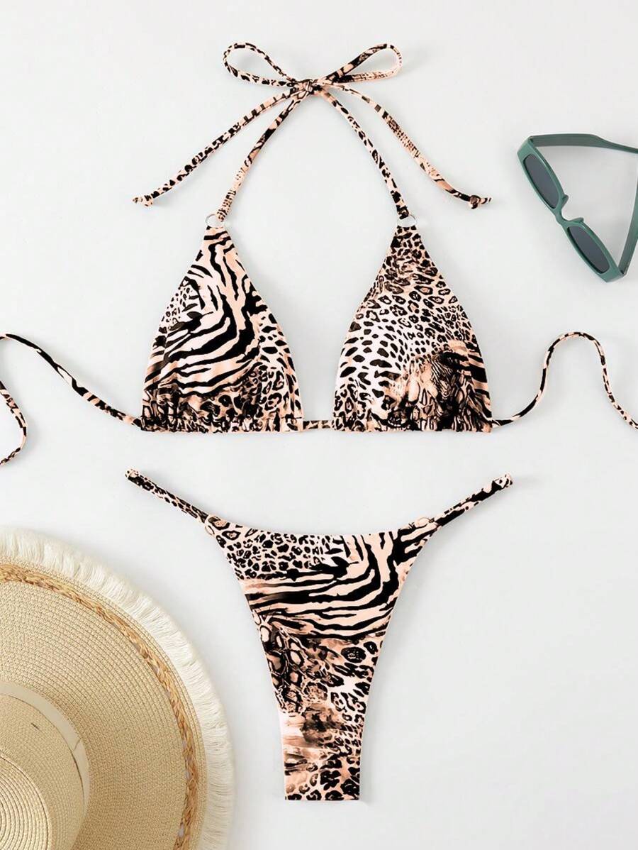 SHEIN Swim 1pc Women Animal Pattern Print Bikini Set, Random Print Summer - Multicolor - View 1