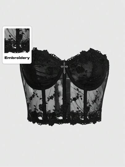 Goth Floral Lace Tube Top Bustier Top