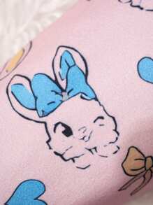 3 piezas Set de leggings con estampado de conejito lindo, camisa de manga larga y diadema para niña joven, ropa de estar en casa casual