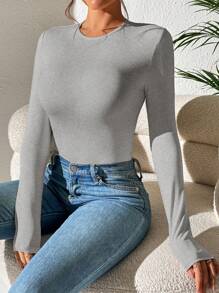 SHEIN PETITE 纯色修身春季女式紧身衣