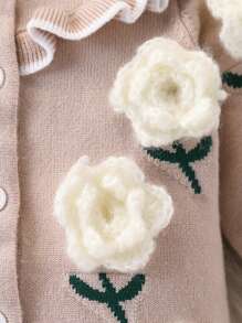 Baby Girl Girl Floral Applique Contrast Ruffle Button Front Long Sleeve Romper - Apricot - View 6