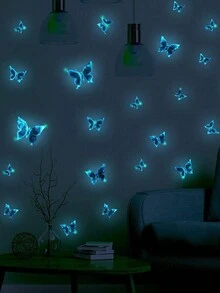1set Glow Butterfly Wall Decals Blue Luminous Butterfly Glow In The Dark Wall Stickers DIY Decor For Kid Girl Bedroom Bathroom Decorations (Five Sets Of Main Image Effects Need To Be Purchased) Fashionable Home Decor Glow In The Dark Butterfly Stickers D - Blue - View 5