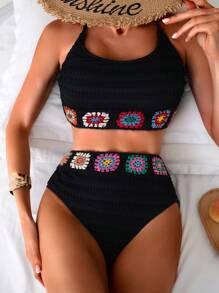 Swim Lushoire Women's Floral Print Tie Up Sexy Bikini Swimwear Set, Random Color Summer - Black - View 2