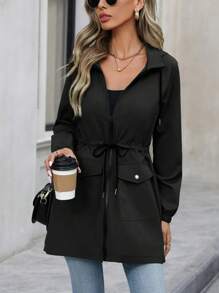 EMERY ROSE Women's Cinched Waist Hoodie Jacket Fall Winter Cloth For Women - Black - View 5